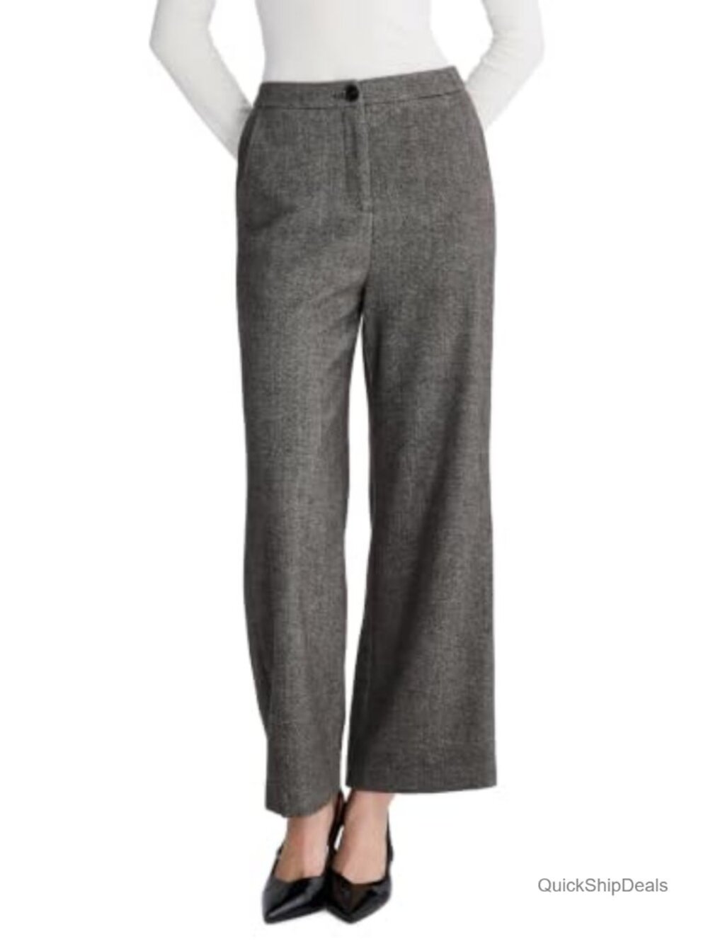 Wool Blend Herringbone High Waist Straight Leg Dress Pants, Office to Weekend
